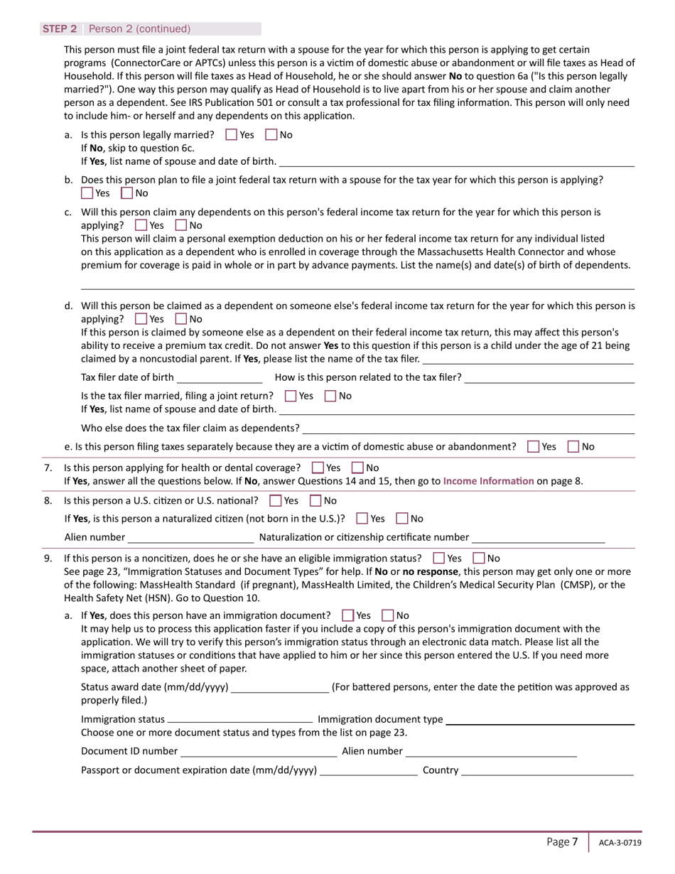 Form ACA-3-0719 Massachusetts Application for Health and Dental Coverage and Help Paying Costs - Massachusetts, Page 9