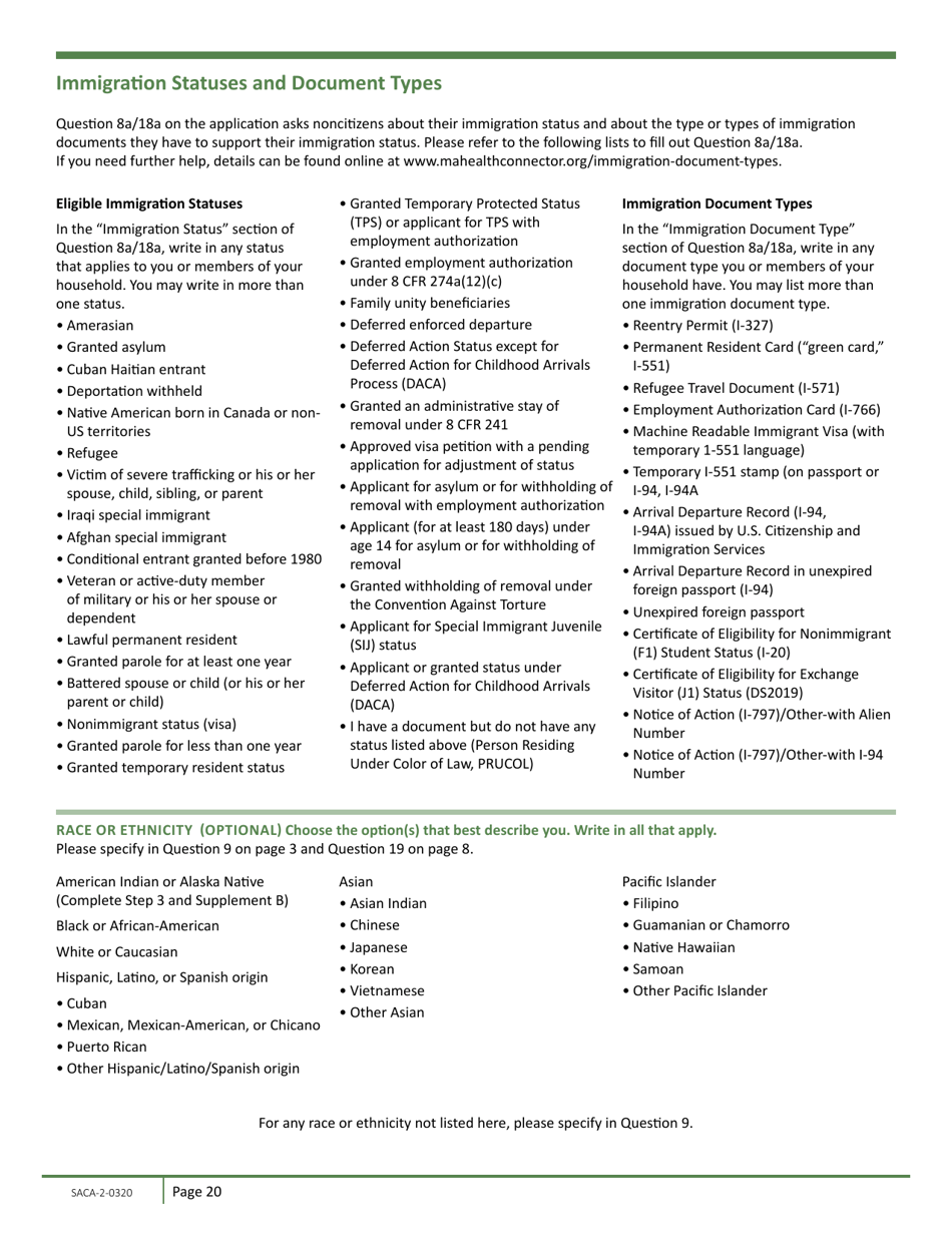 Form SACA-2-0320 Application for Health Coverage for Seniors and People Needing Long-Term-Care Services - Massachusetts, Page 22