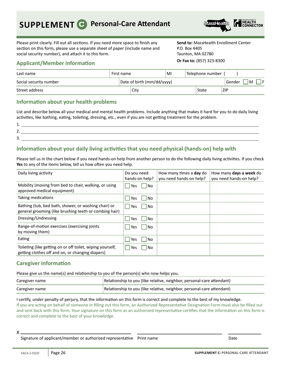 Form SACA-2-0320 Application for Health Coverage for Seniors and People Needing Long-Term-Care Services - Massachusetts, Page 28