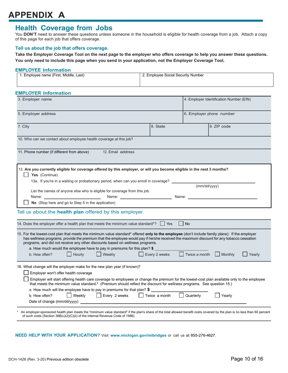 Form DCH-1426 Application for Health Coverage  Help Paying Costs - Michigan, Page 10
