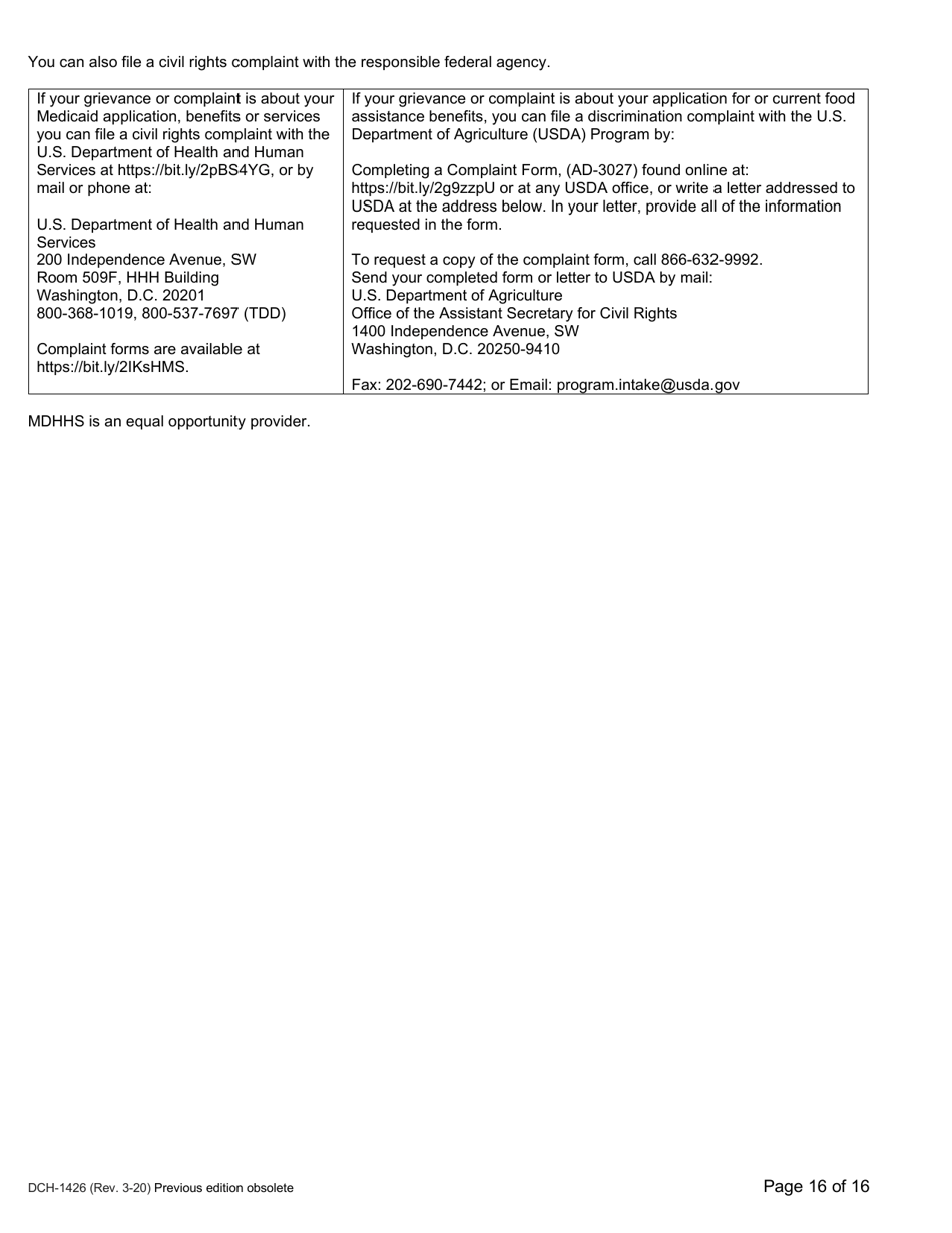 Form DCH-1426 Application for Health Coverage  Help Paying Costs - Michigan, Page 16