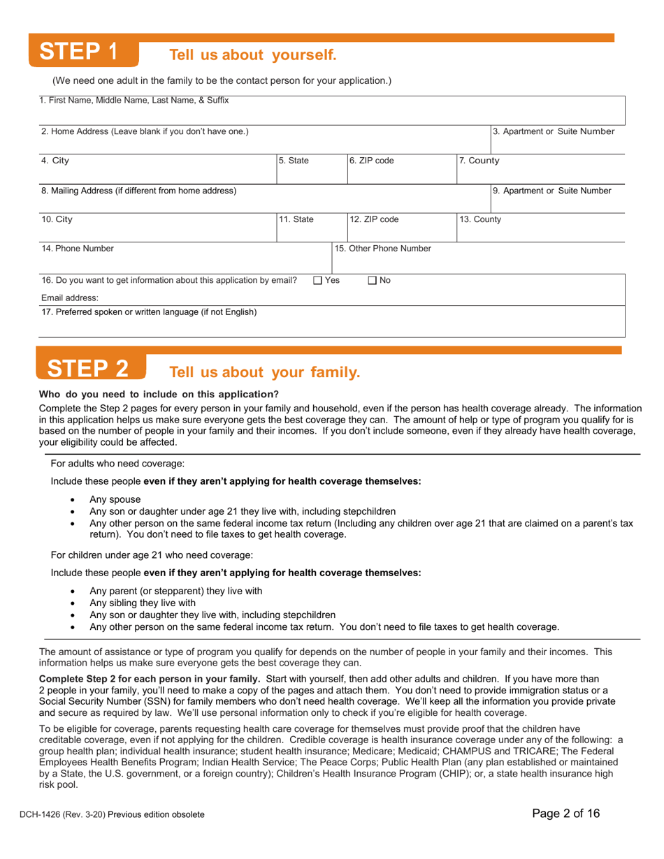 Form DCH-1426 Application for Health Coverage  Help Paying Costs - Michigan, Page 2