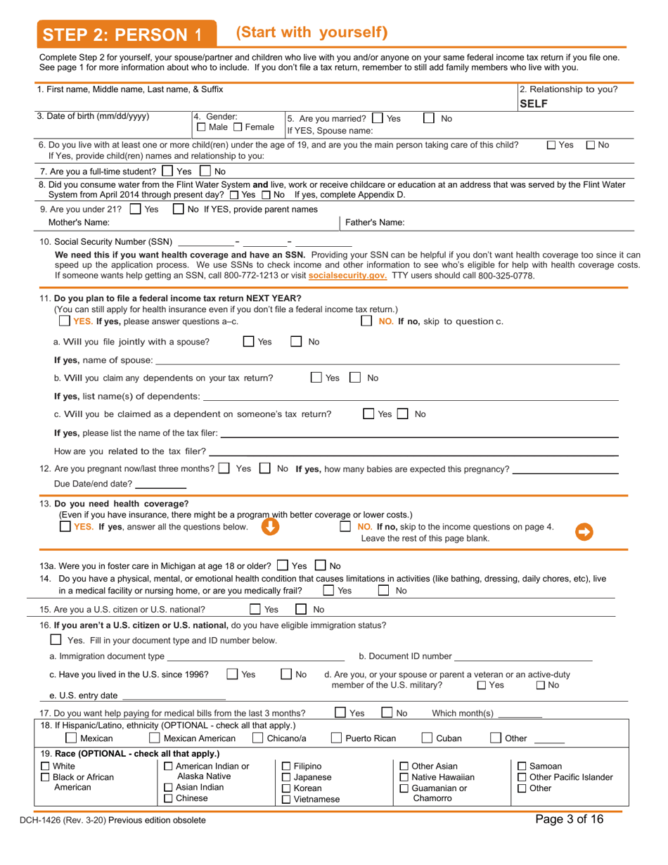 Form DCH-1426 Application for Health Coverage  Help Paying Costs - Michigan, Page 3