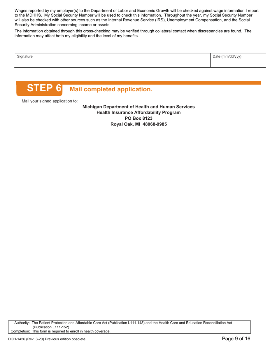 Form DCH-1426 Application for Health Coverage  Help Paying Costs - Michigan, Page 9