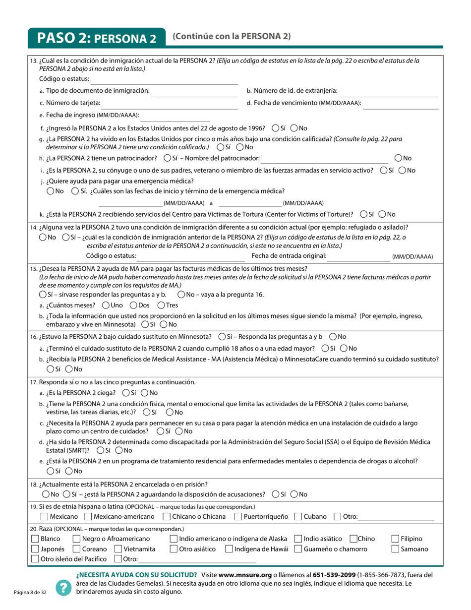 Formulario DHS-6696-SPA Solicitud De Cobertura De Salud Y Ayuda Con El Pago De Costos - Minnesota (Spanish), Page 10