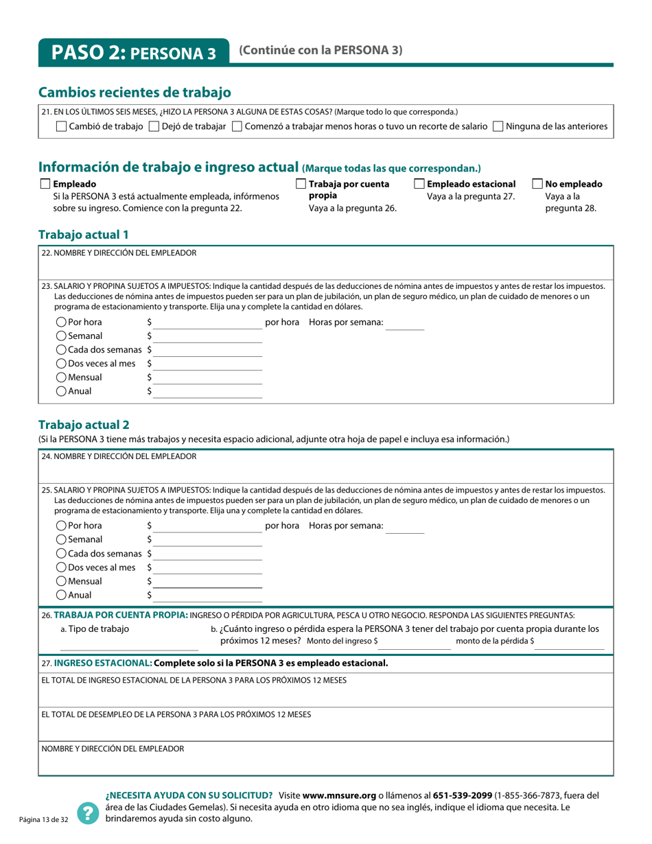 Formulario DHS-6696-SPA Solicitud De Cobertura De Salud Y Ayuda Con El Pago De Costos - Minnesota (Spanish), Page 15