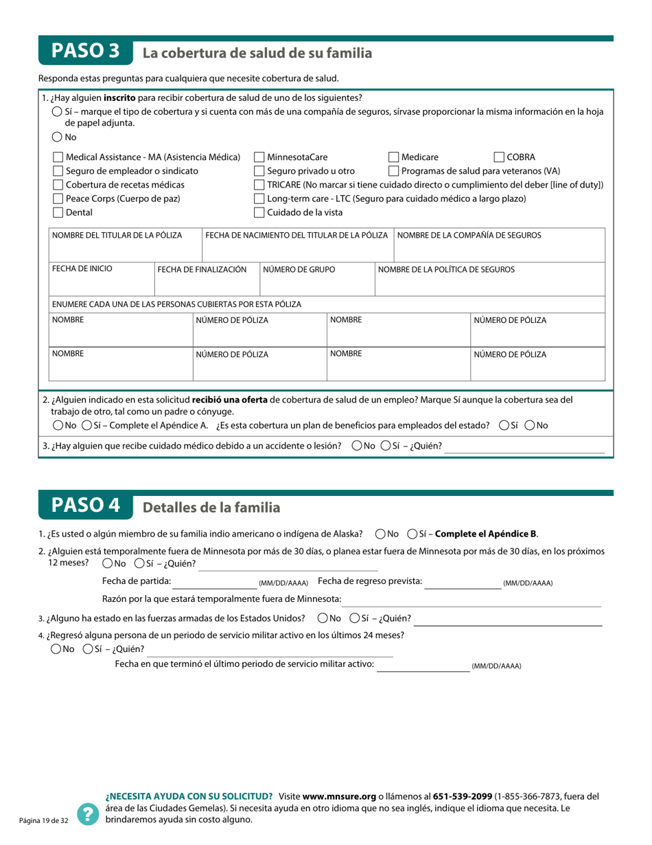Formulario DHS-6696-SPA Solicitud De Cobertura De Salud Y Ayuda Con El Pago De Costos - Minnesota (Spanish), Page 21