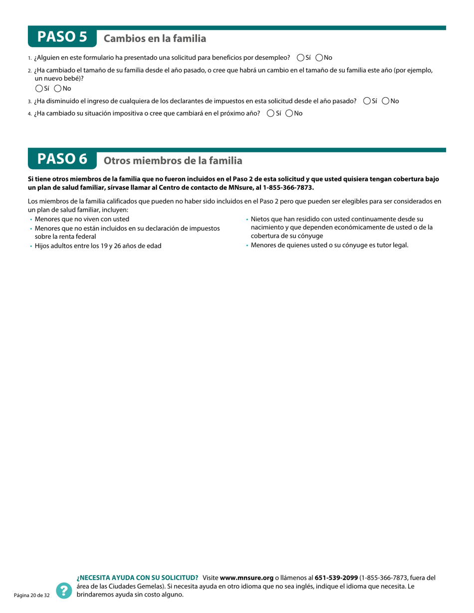 Formulario DHS-6696-SPA Solicitud De Cobertura De Salud Y Ayuda Con El Pago De Costos - Minnesota (Spanish), Page 22