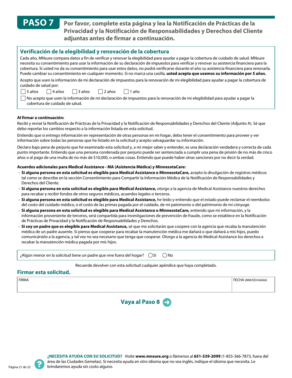 Formulario DHS-6696-SPA Solicitud De Cobertura De Salud Y Ayuda Con El Pago De Costos - Minnesota (Spanish), Page 23