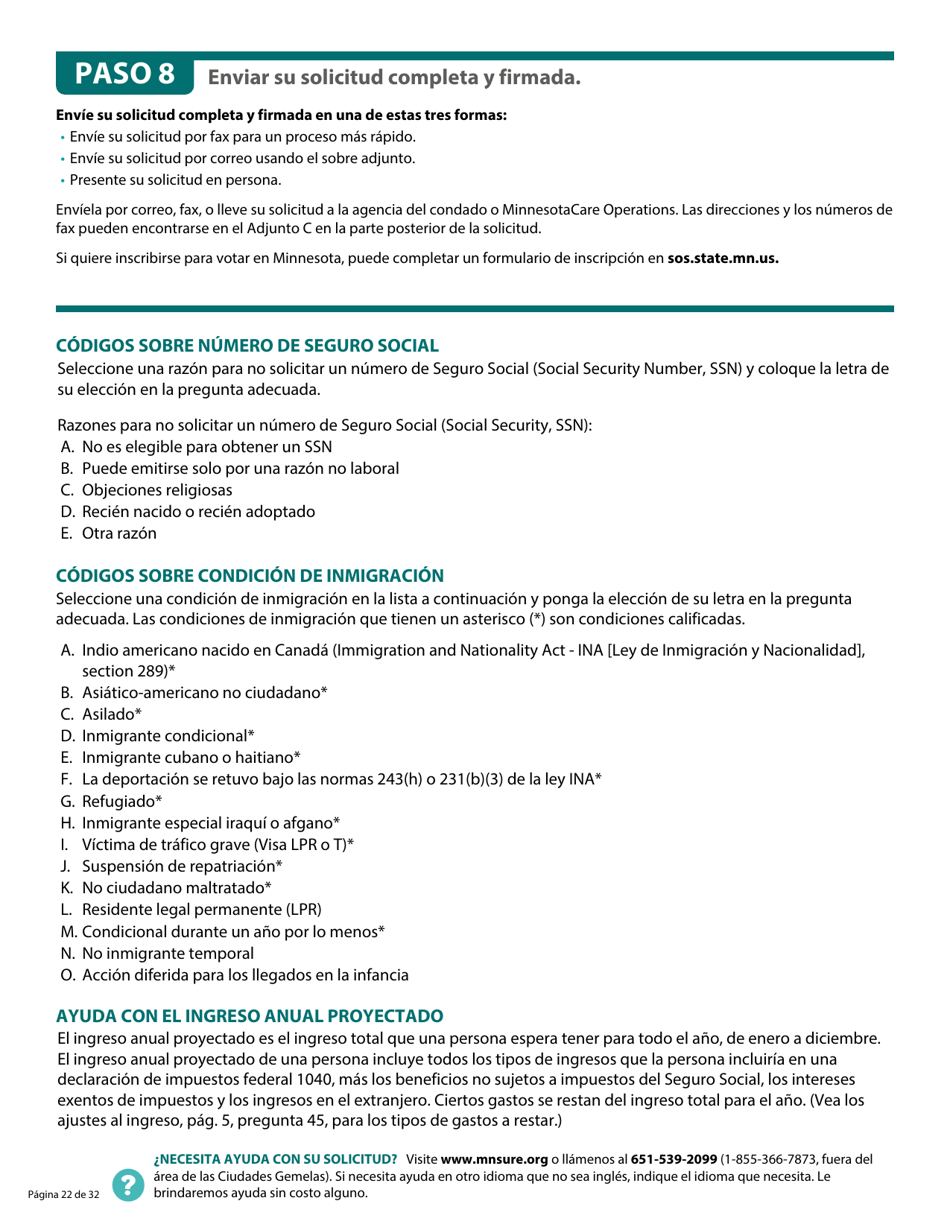 Formulario DHS-6696-SPA Solicitud De Cobertura De Salud Y Ayuda Con El Pago De Costos - Minnesota (Spanish), Page 24
