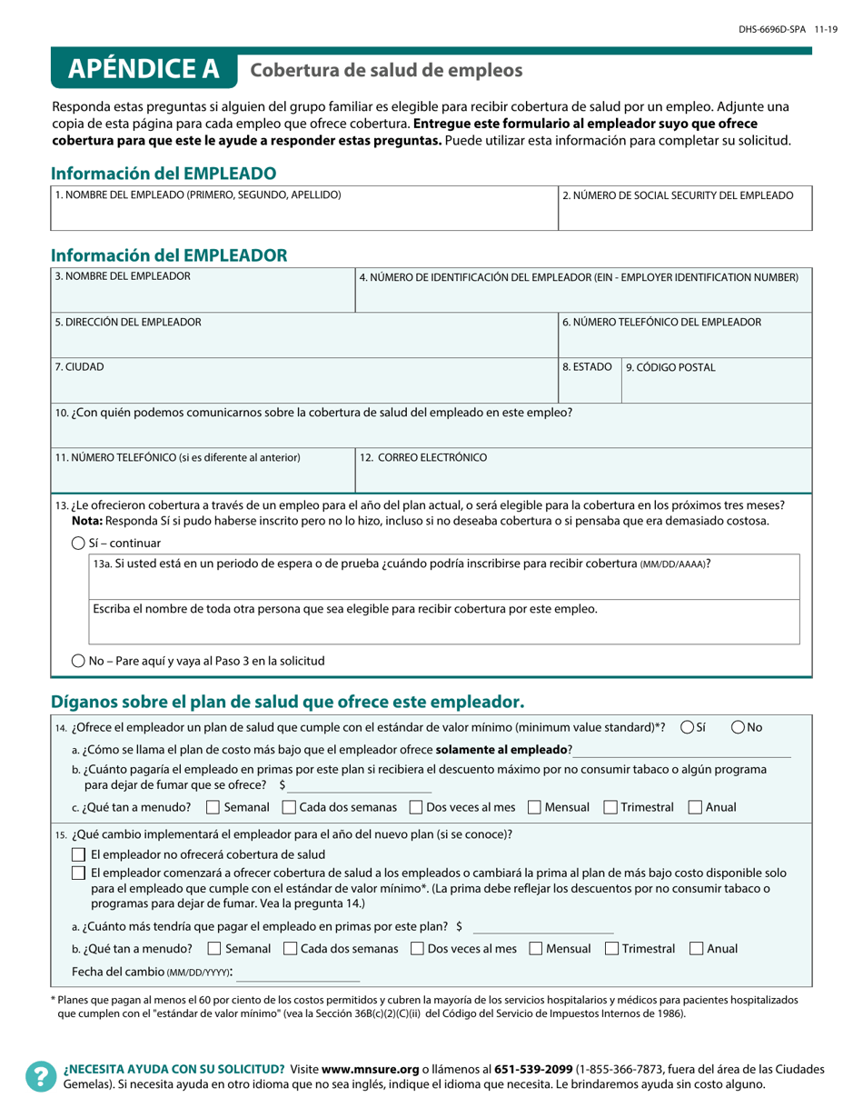 Formulario DHS-6696-SPA Solicitud De Cobertura De Salud Y Ayuda Con El Pago De Costos - Minnesota (Spanish), Page 25