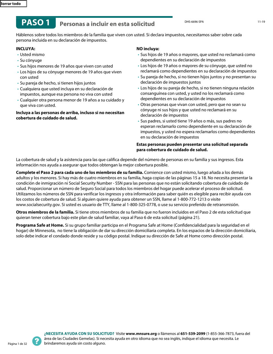 Formulario DHS-6696-SPA Solicitud De Cobertura De Salud Y Ayuda Con El Pago De Costos - Minnesota (Spanish), Page 3
