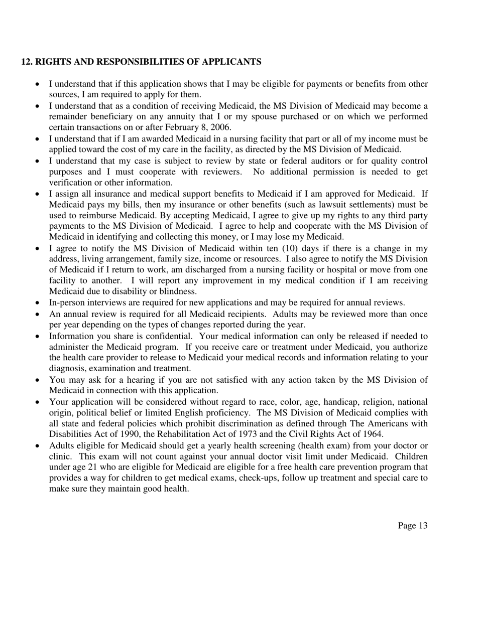 Form DOM-300 Application for Mississippi Medicaid Aged, Blind and Disabled Medicaid Programs - Mississippi, Page 14