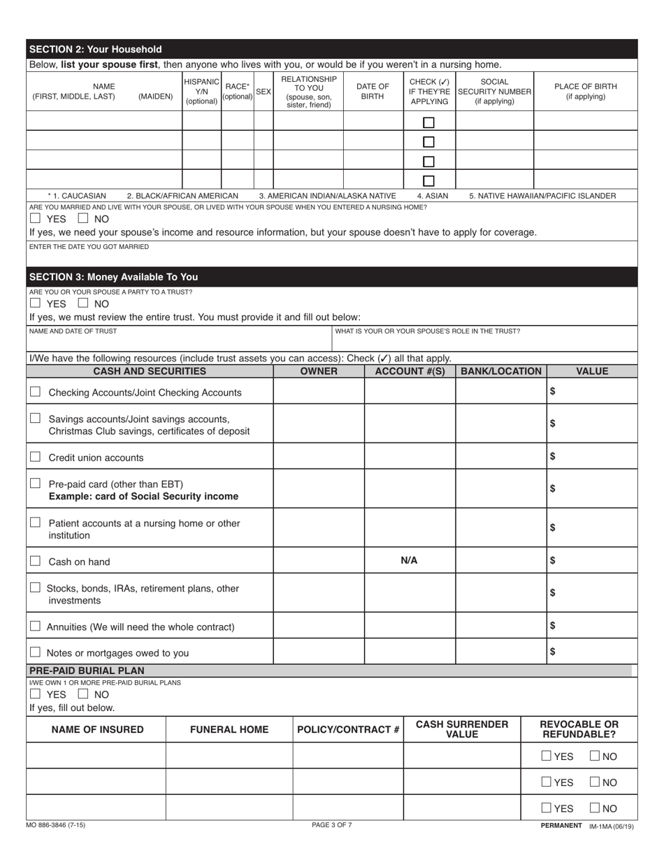 Form MO886-3846 Application for Mo Healthnet (Medicaid) - Missouri, Page 3