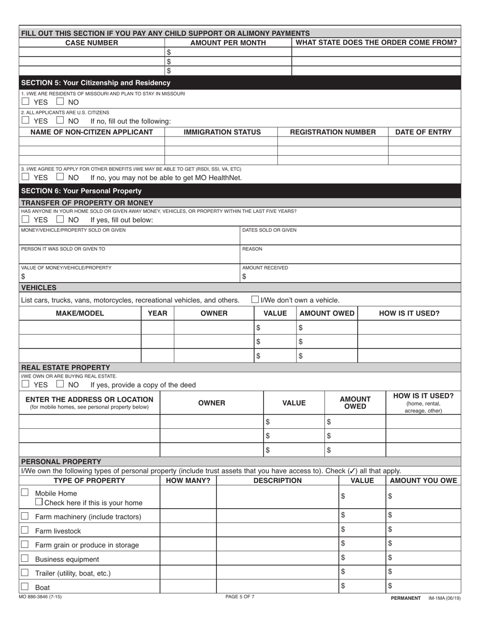 Form MO886-3846 - Fill Out, Sign Online and Download Fillable PDF ...