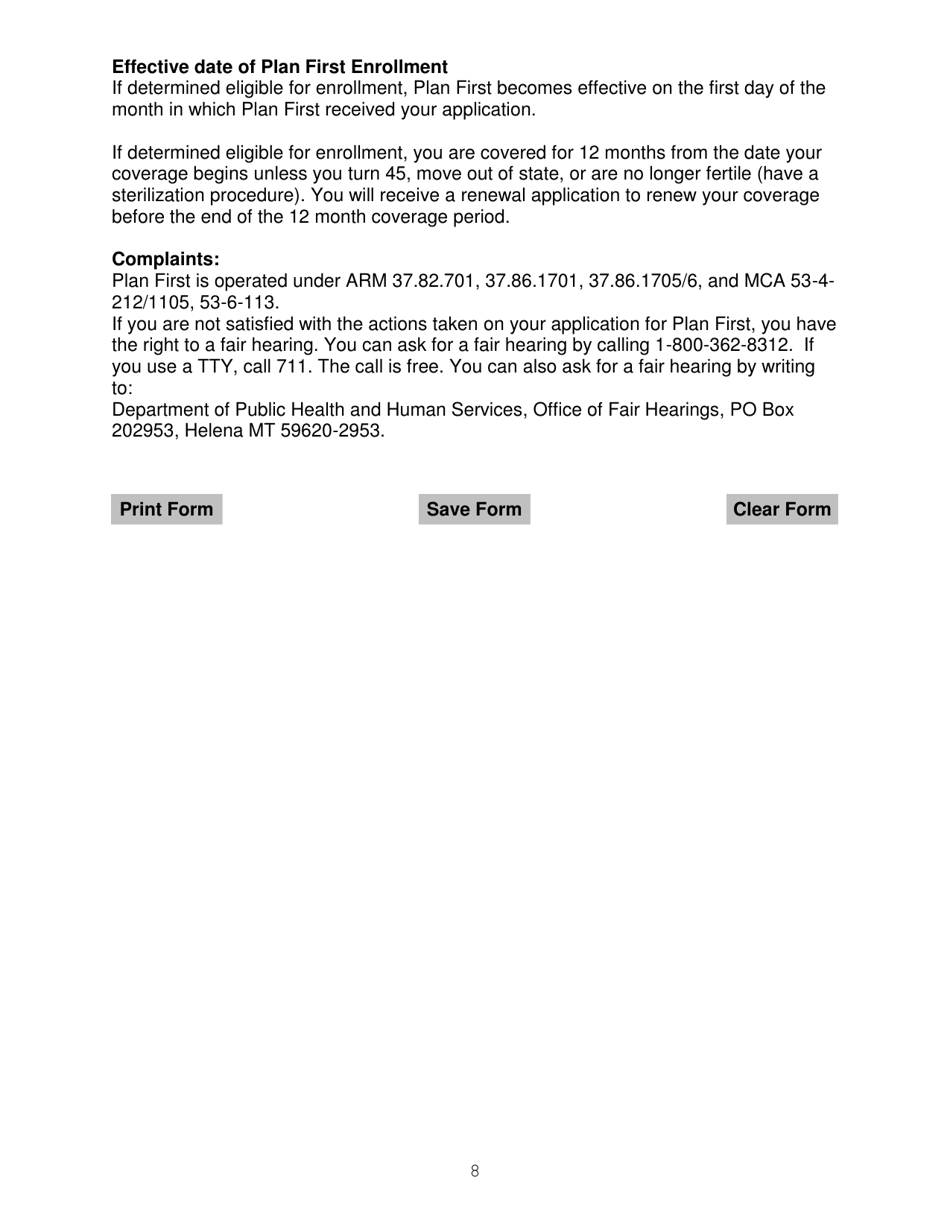 Application for Plan First Medicaid Family Planning Program - Montana, Page 8