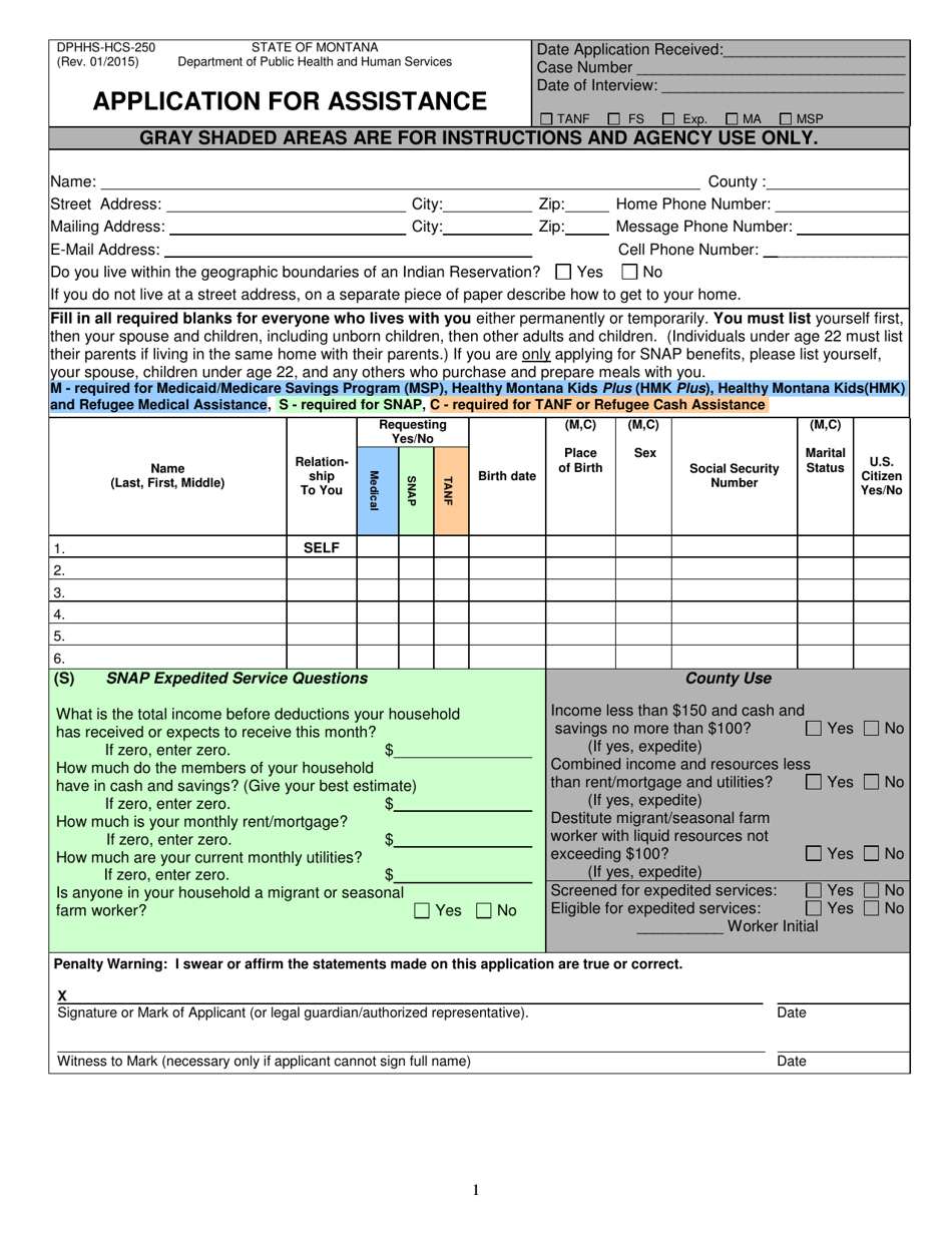 Form DPHHS-HCS-250 Application for Assistance - Montana, Page 2
