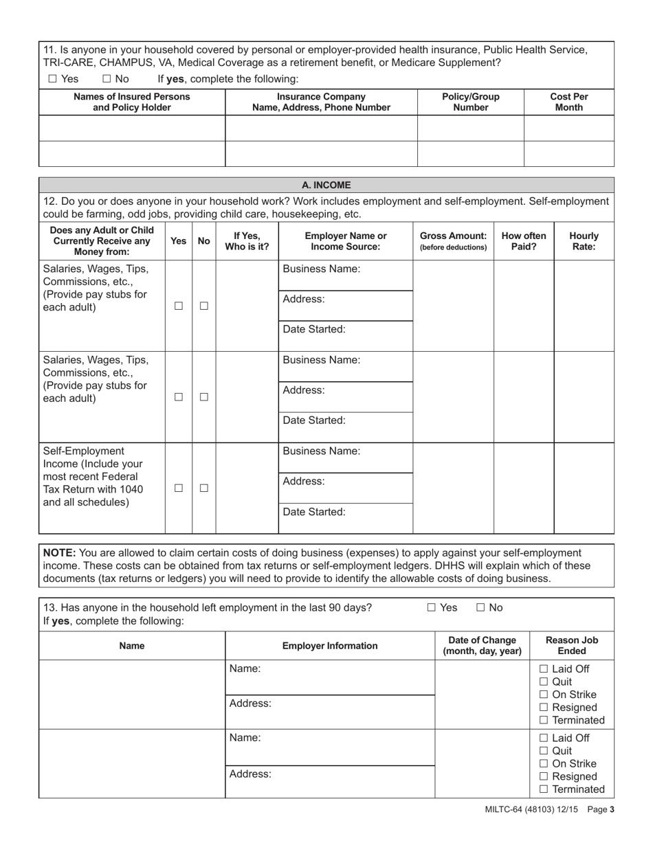 Form MILTC-64 Application for Nebraska Medicaid for Aged and Disabled - Nebraska, Page 3