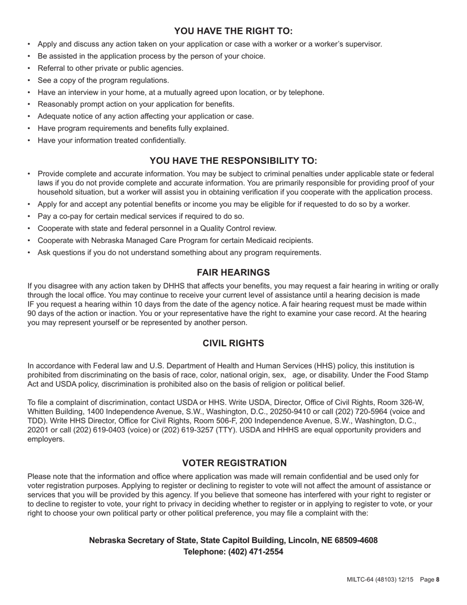 Form MILTC-64 Application for Nebraska Medicaid for Aged and Disabled - Nebraska, Page 8