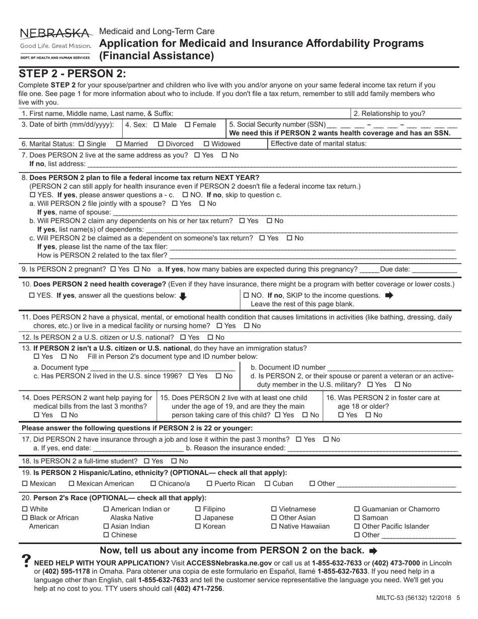Form MILTC-53 Application for Medicaid and Insurance Affordability Programs (Financial Assistance) - Nebraska, Page 5