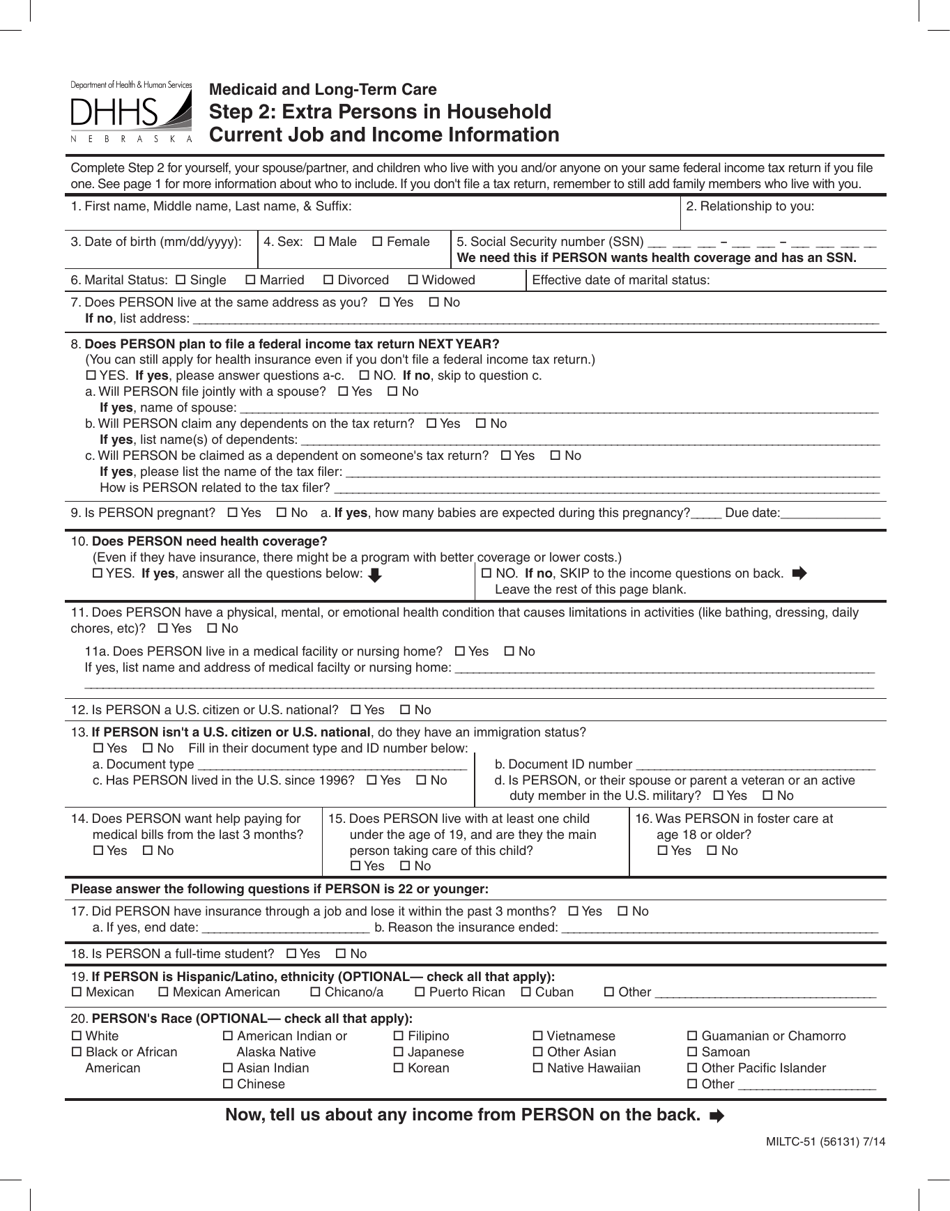 Form MILTC-51 Step 2: Extra Persons in Household Current Job and Income Information - Nebraska, Page 1
