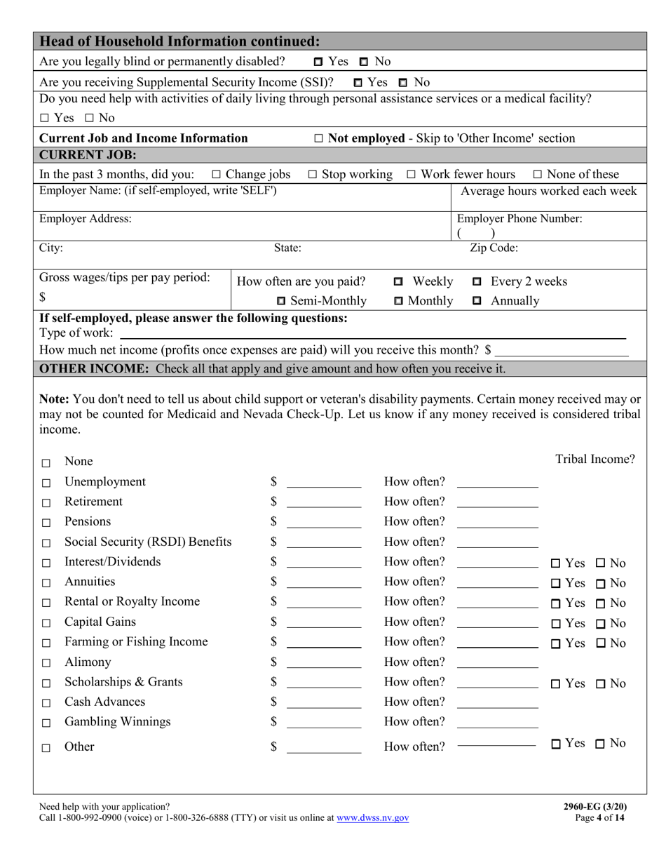 Form 2960-EG Application for Health Insurance - Nevada, Page 4