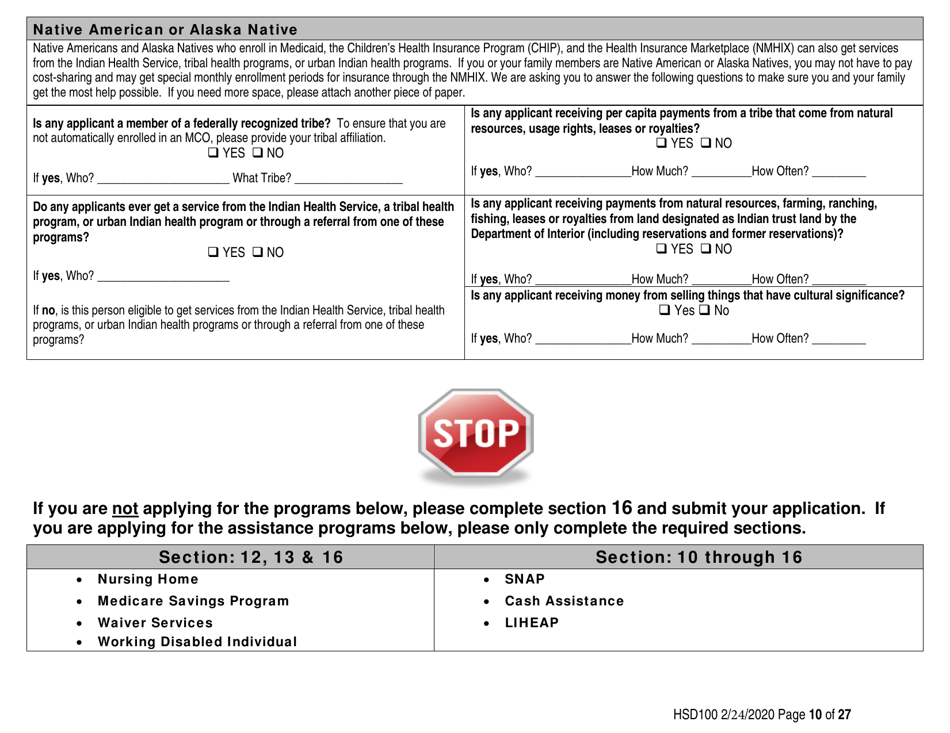 Form HSD100 Application for Assistance - New Mexico, Page 10