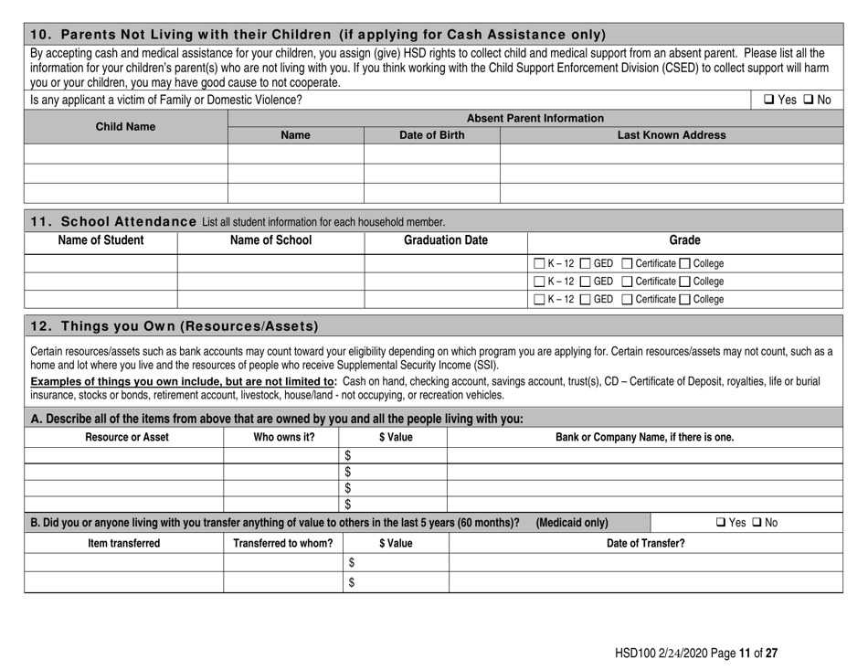 Form HSD100 Application for Assistance - New Mexico, Page 11