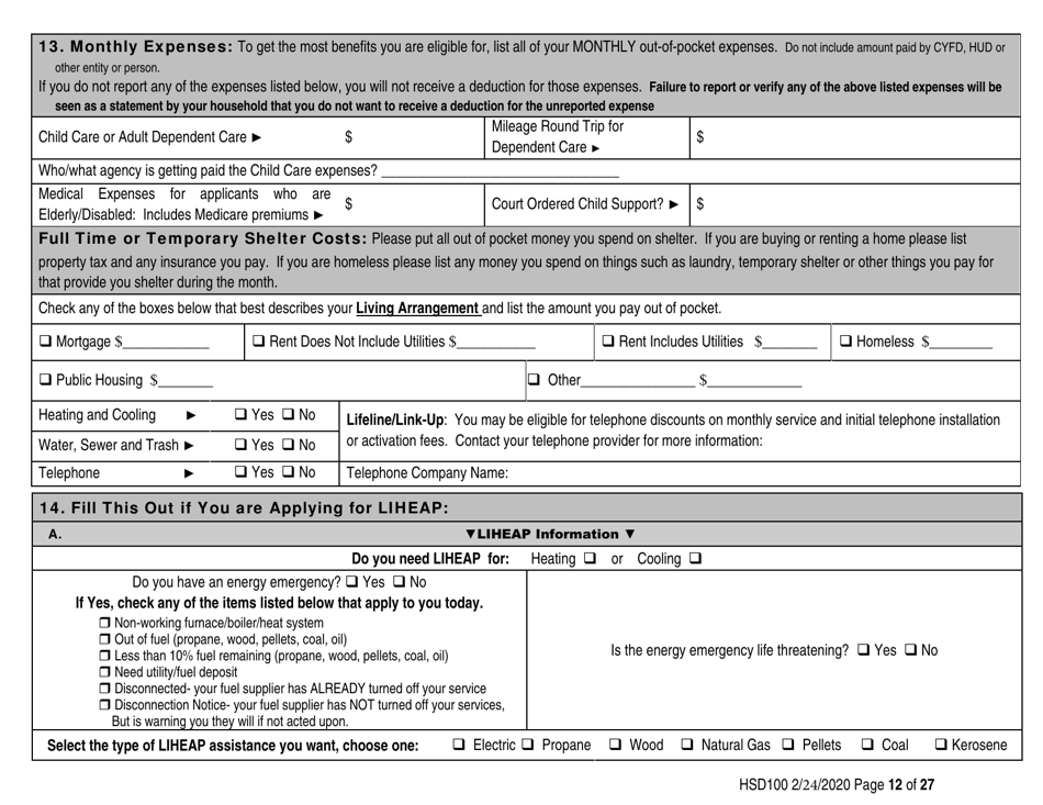 Form HSD100 Application for Assistance - New Mexico, Page 12