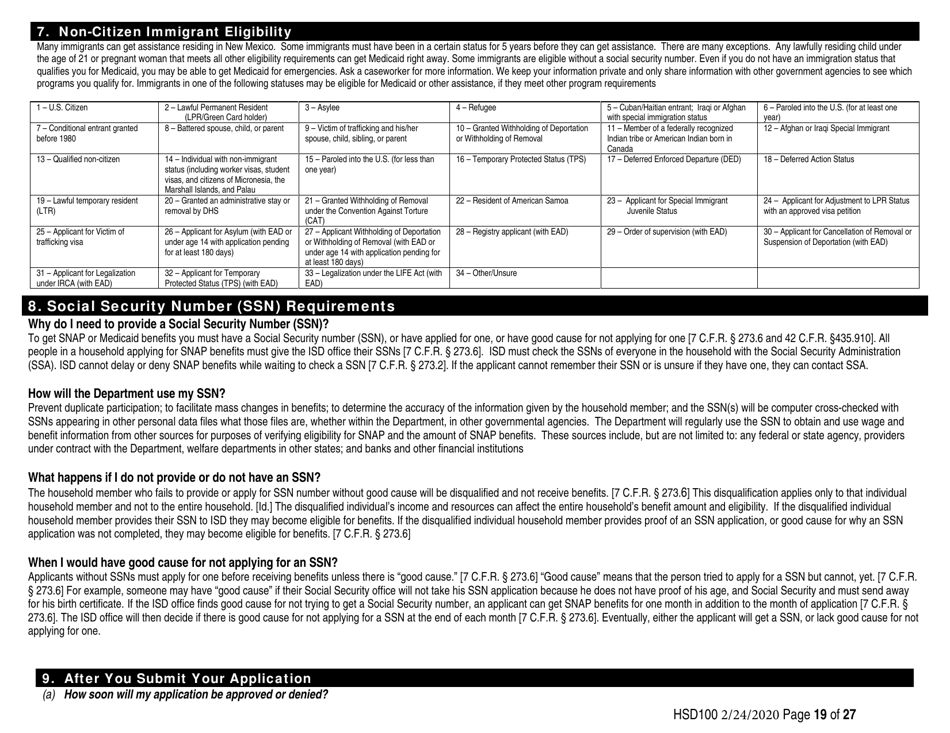 Form HSD100 Application for Assistance - New Mexico, Page 19