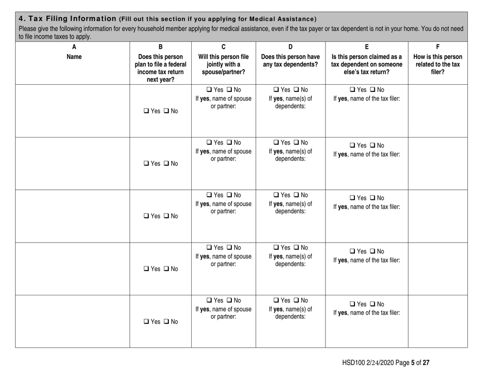 Form HSD100 Application for Assistance - New Mexico, Page 5