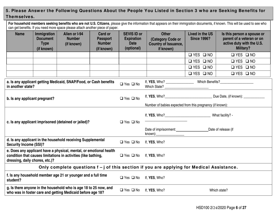 Form HSD100 Application for Assistance - New Mexico, Page 6