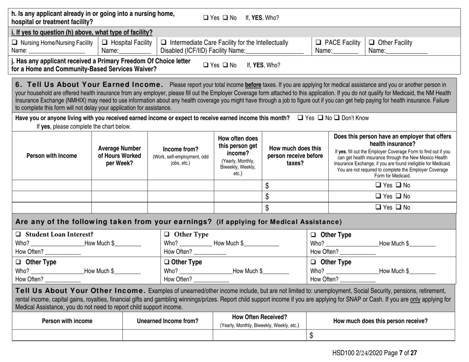 Form HSD100 Application for Assistance - New Mexico, Page 7