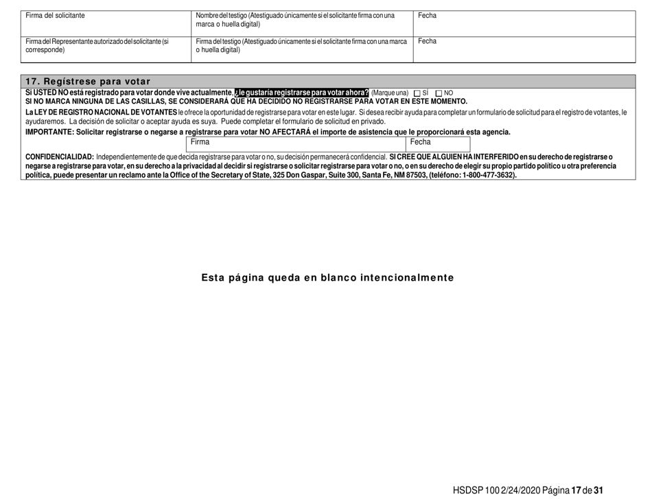 Formulario HSDSP100 Solicitud De Asistencia - New Mexico (Spanish), Page 17