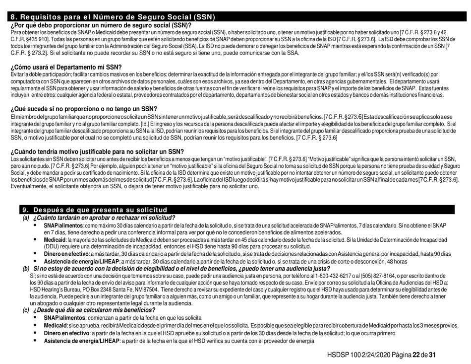 Formulario HSDSP100 Solicitud De Asistencia - New Mexico (Spanish), Page 22