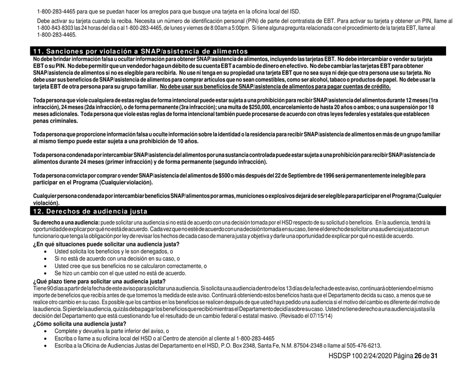 Formulario HSDSP100 Solicitud De Asistencia - New Mexico (Spanish), Page 26