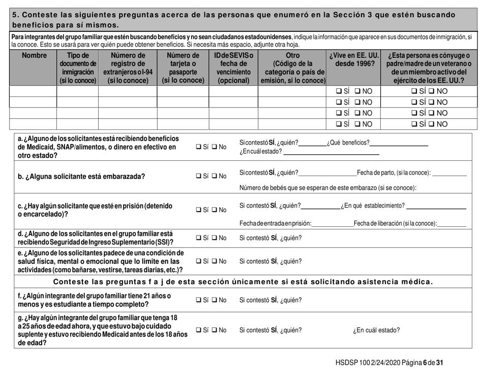Formulario HSDSP100 Solicitud De Asistencia - New Mexico (Spanish), Page 6