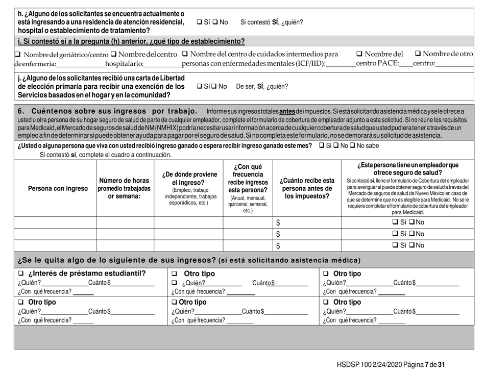 Formulario HSDSP100 Solicitud De Asistencia - New Mexico (Spanish), Page 7