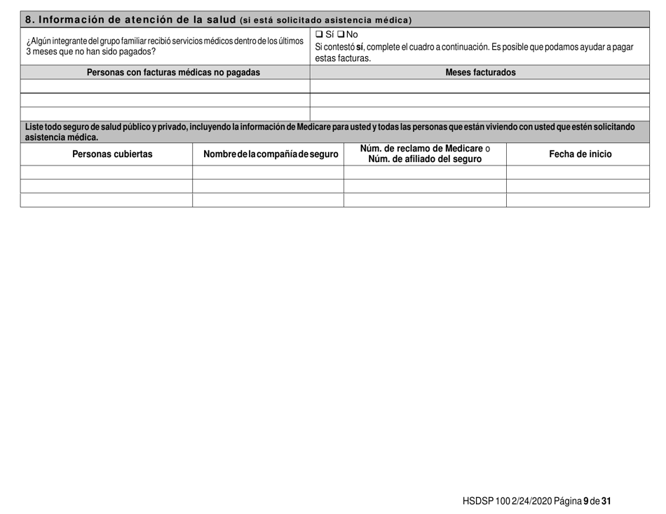 Formulario HSDSP100 Solicitud De Asistencia - New Mexico (Spanish), Page 9
