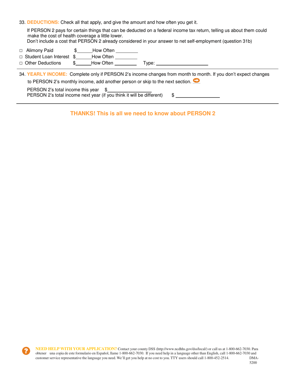 Form DMA-5200 Application for Health Coverage  Help Paying Costs - North Carolina, Page 10