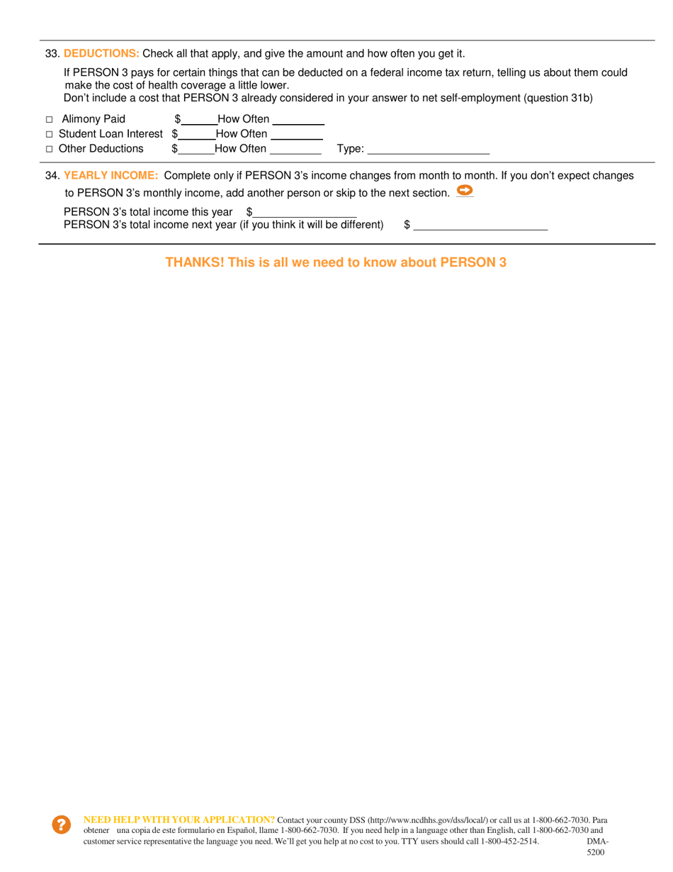 Form DMA-5200 Application for Health Coverage  Help Paying Costs - North Carolina, Page 14