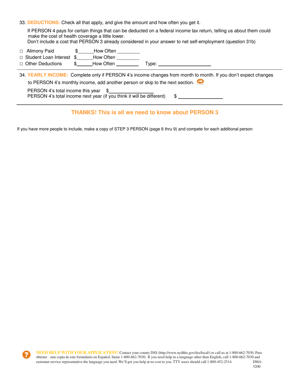 Form DMA-5200 Application for Health Coverage  Help Paying Costs - North Carolina, Page 18