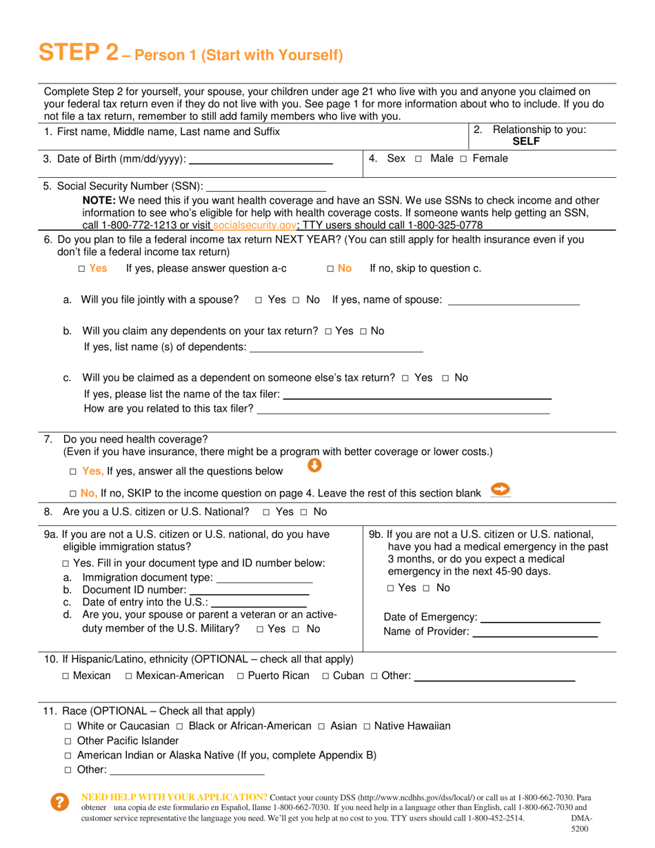 Form DMA-5200 Application for Health Coverage  Help Paying Costs - North Carolina, Page 3