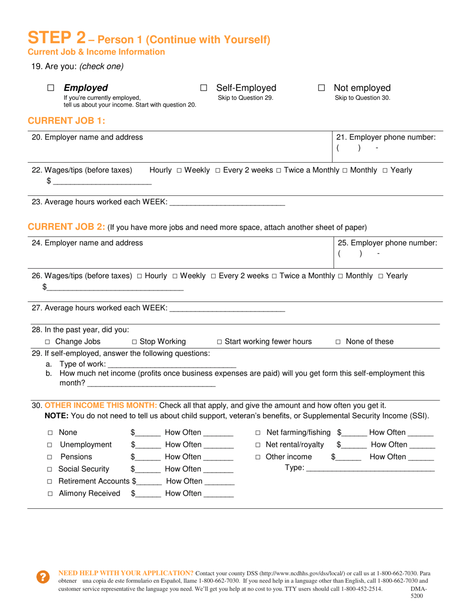 Form DMA-5200 Application for Health Coverage  Help Paying Costs - North Carolina, Page 5