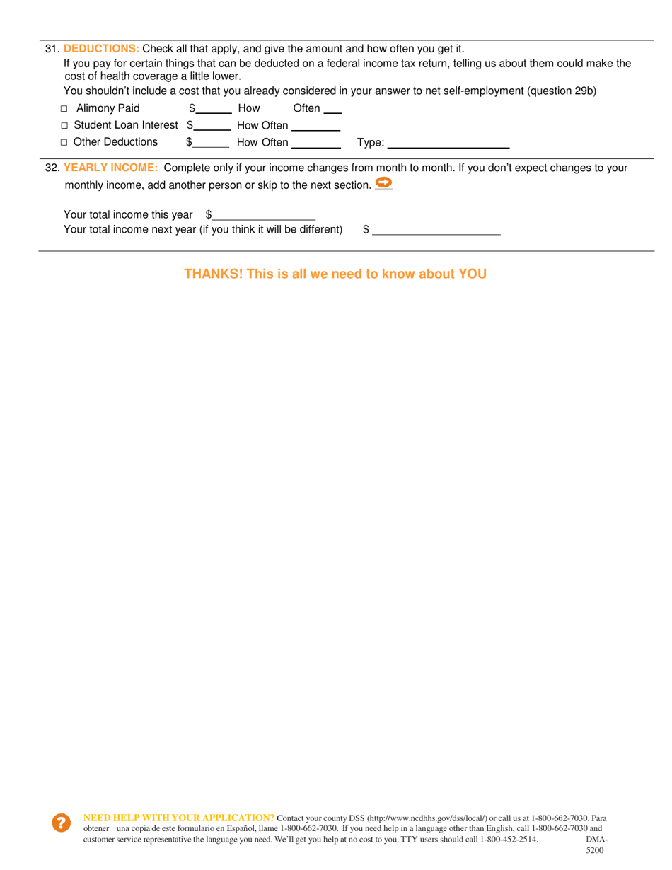 Form DMA-5200 Application for Health Coverage  Help Paying Costs - North Carolina, Page 6