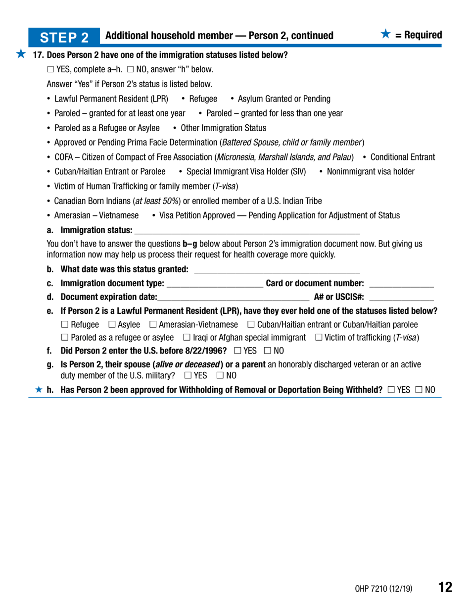 Form OHP7210 Application for Oregon Health Plan Benefits - Oregon, Page 12