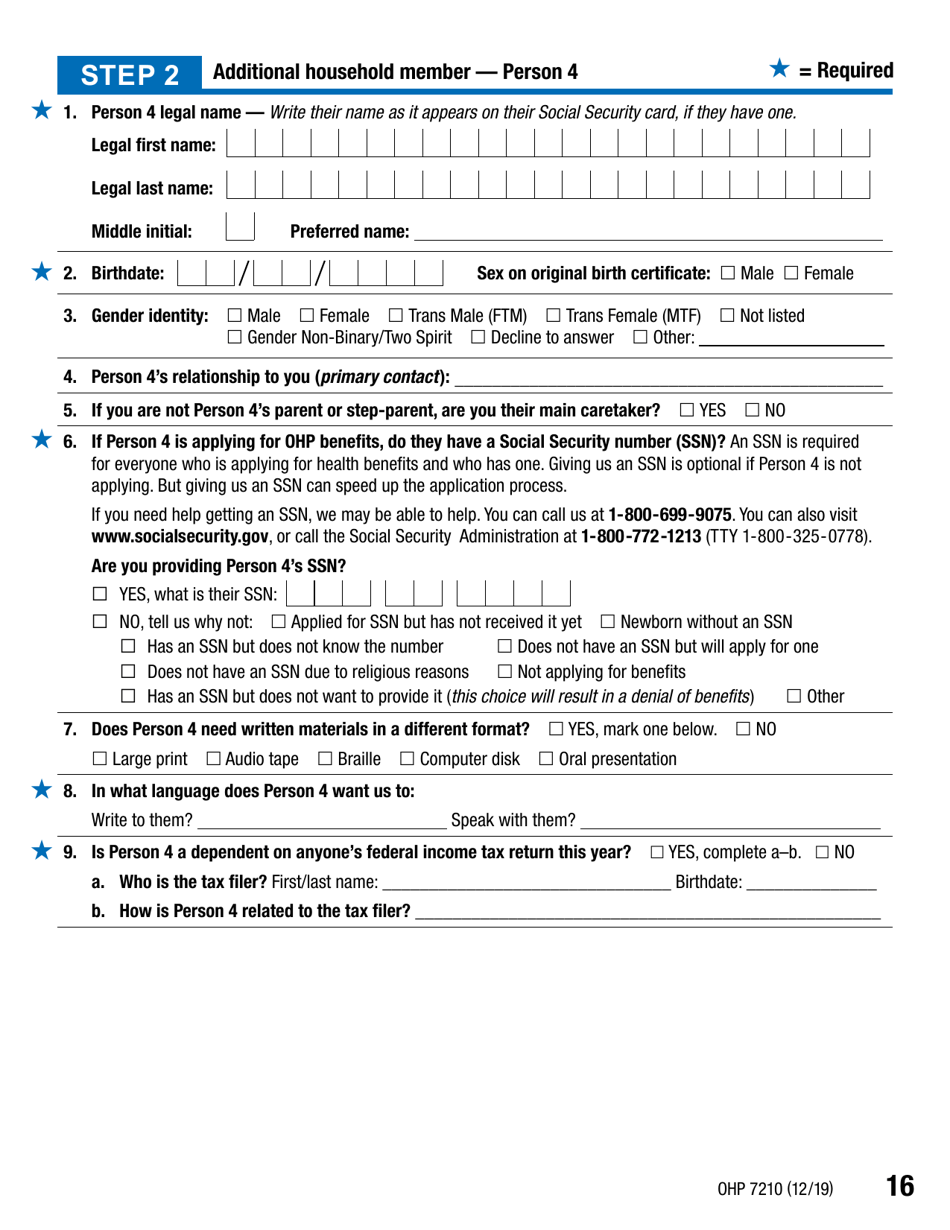 Form OHP7210 Application for Oregon Health Plan Benefits - Oregon, Page 16