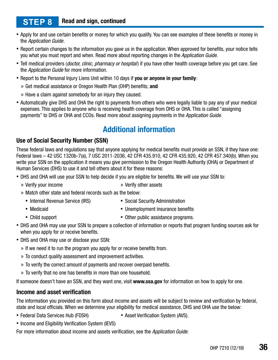 Form OHP7210 Application for Oregon Health Plan Benefits - Oregon, Page 36