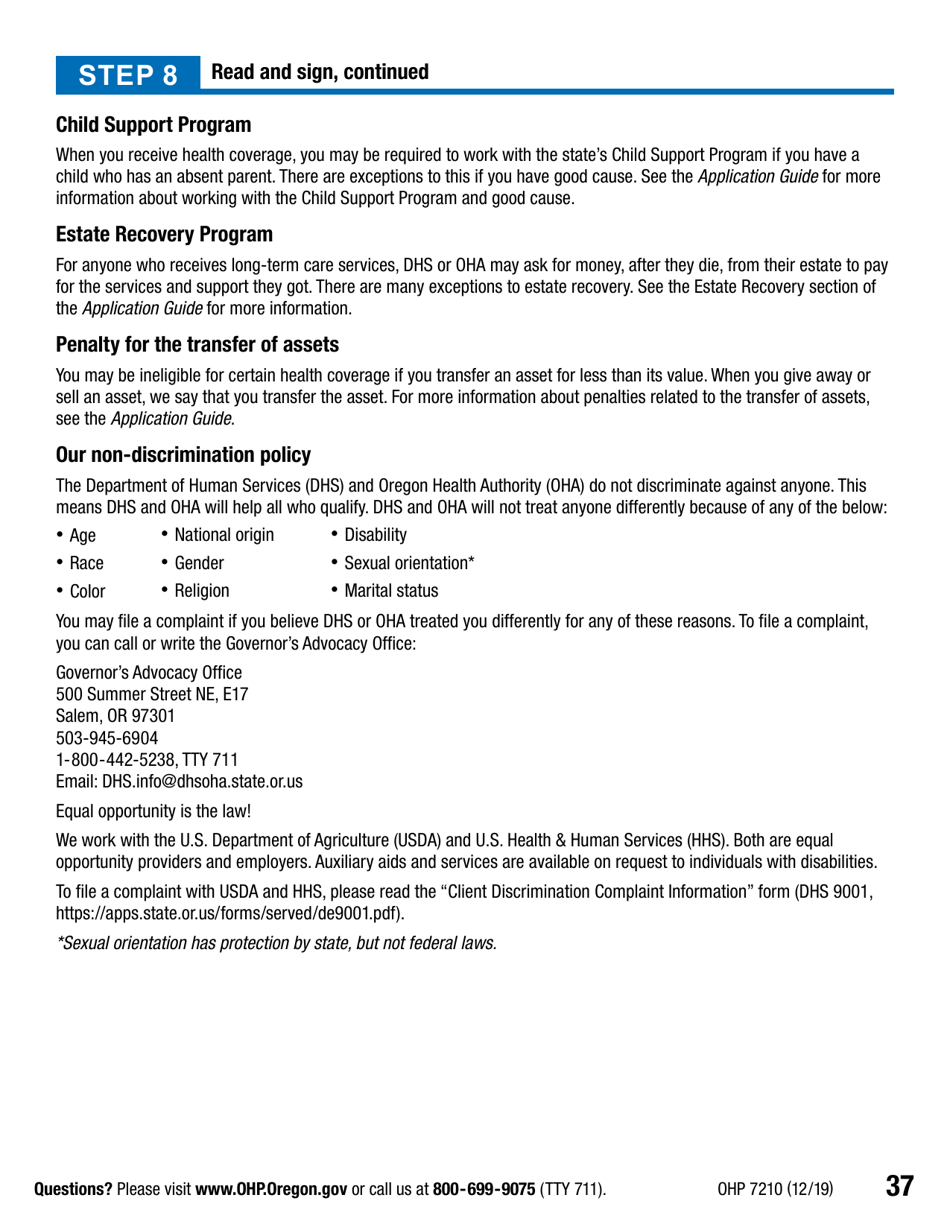 Form OHP7210 Application for Oregon Health Plan Benefits - Oregon, Page 37
