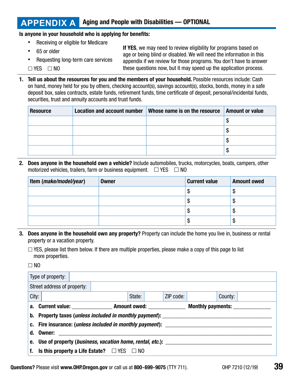 Form OHP7210 Application for Oregon Health Plan Benefits - Oregon, Page 39
